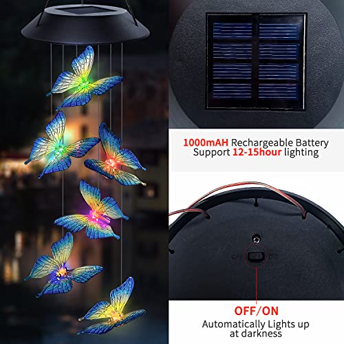 X-Prek Solar Butterfly Wind Chimes For Outside, Gifts For Mom,Women,Color-Changing Hanging Mobile Wind Chime Outdoor Waterproof Led Solar Light Porch Deck Garden Patio Decor #TOP4