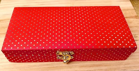 SHAKTISM Decorative and Attractive Box Cash Box, ShagunBox, JewelleryBox, MoneyBox Envelop Wedding, Gift Box, Bangel box With Golden Dotted Embroidery Design (Pack of 1Pc) (Red) 2