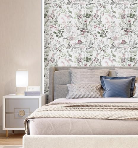 Image of Peel and Stick Wallpaper Floral Watercoor Butterfly Flowers Leaves Vinatge Pattern Design Tropical Wallpaper Contact Paper Botanical Wallpaper Removable Wall Decor Adhesive 16.5By87INCH