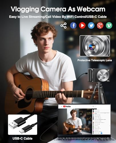 5K Digital Camera for Photography, 64MP Touchscreen WiFi Camera with Autofocus 6X Optical & 16X Digital Zoom, Dual-Lens Vlogging Camera for YouTube Video Anti-Shake, Travel Compact Camera with Flash