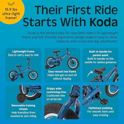Image of Retrospec Koda Plus Kids Bike for Boys & Girls Ages 2-3 Years - 12 inch Children's Bicycle, Adjustable Seat & Handlebars, Removable Training Wheels, Front Hand Brakes, Rear Coaster Brake & Safety Bell