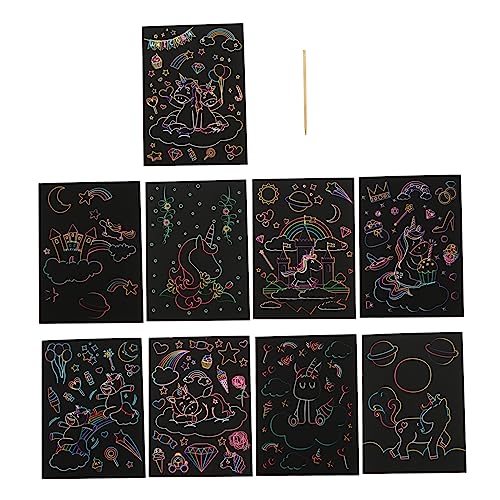 HANABASS 1Set Scratch Painting Cards DIY Graffiti Tool for Creative Art Activities Unicorn Design Safe Scratching Painting Paper for Family