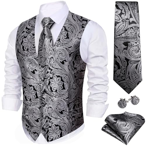 Image of Barry.Wang Formal Men Flower Vest Paisley Jacquard Silk Ties Suit Waistcoat Set Wedding 5PCS