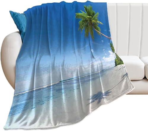 Miniatura 2 de Manta para el hogar, playa tropical con palmeras en el océano, mullida y cómoda, manta suave y acogedora del océano, 60 x 80 pulgadas, adecuada para