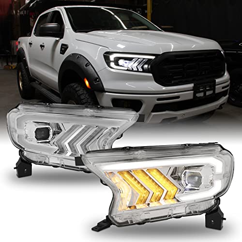 AKKON - Fits 2019 2020 2021 2022 Ford Ranger [Full LED] DRL w/Sequential Turn Signal Projector Headlights Drive + Passenger Chrome
