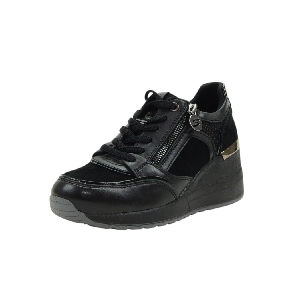 Stonefly 223233 Black Sneakers per Donna in camoscio e Pelle con Lacci, Lampo e Zeppa Media