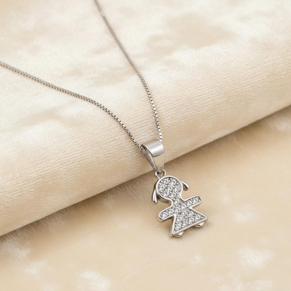 Damiano Argenti Collana con Ciondolo Bebè Girl in Argento 925 e Zirconia Bianca