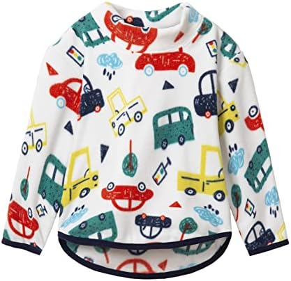 Mud Kingdom Toddler Boys Fleece Sweatshirts Long Sleeve Basic Pullover Warm Winter White Cartoon Car 4T