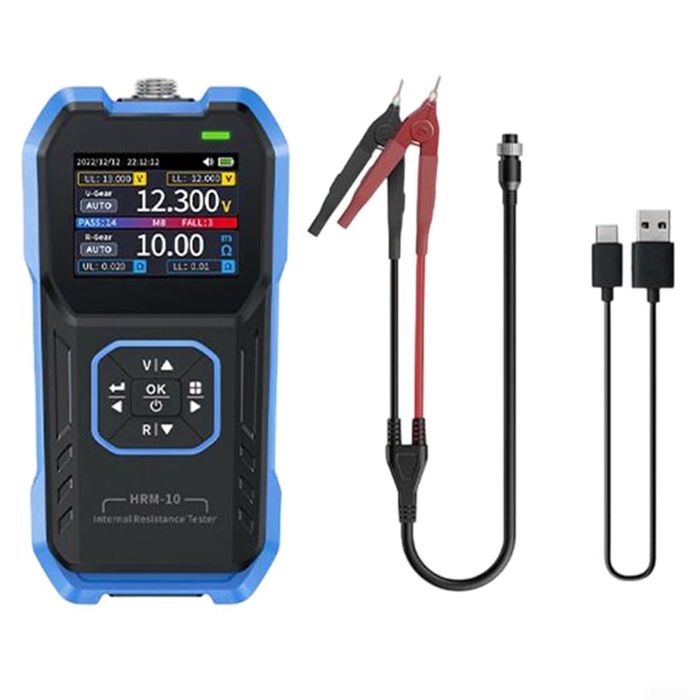 HRM-10 Tester di Resistenza Interna — Misuratore di Tensione e Resistenza per Batteria al Litio ad Alta Precisione, Segnale AC 1KHz a 4 Fili Kelvin, Auto-Range (D)