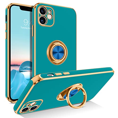 Bentoben Iphone 11 Case With 360° Ring Holder, Shockproof Slim Kickstand Magnetic Support Car Mount Women Men Non-Slip Protective Phone Case For Iphone 11 6.1", Ocean Blue/Gold #TOP15