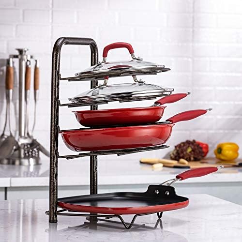 Pot Racks 8 Tiers Double Sided Kitchen Pantry Pan and Pot Lid Organizer Rack Holder for Kitchen Counter and Cabinet (brown)