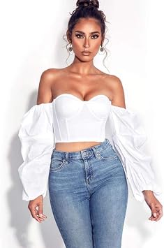 DAJUZI Blusas Cortas Blusas con corsé para Mujer, Blusas Sexis con Hombros  Descubiertos, Manga Larga apilada, Blusas Azules Vintage de otoño, Bustier  Informal 2020, Nuevo M Blanco : Amazon.es: Ropa