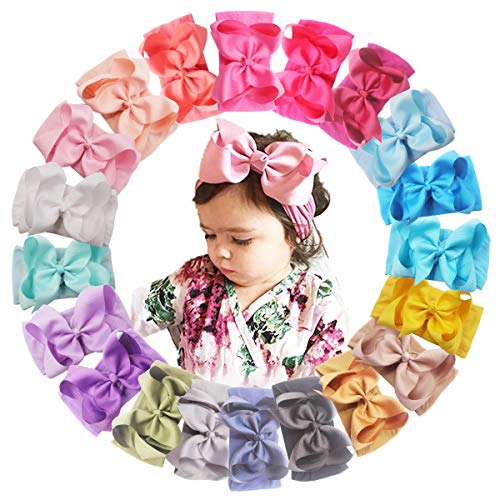 20 Colors 6 inches Grosgrain Ribbon Hair Bows Baby Stretchy Nylon Headbands Head