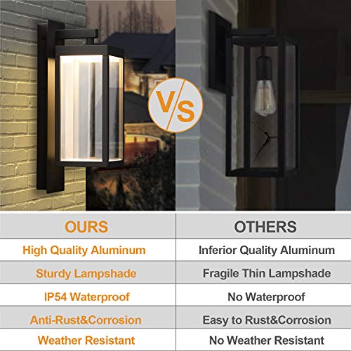 Image of 2 Pack Outdoor Wall Light Fixtures Black Modern Exterior Porch Light for House,15 inch IP54 Waterproof Sconce with Clear Glass for Garage Front Door Garden Patio,3000K 750LM