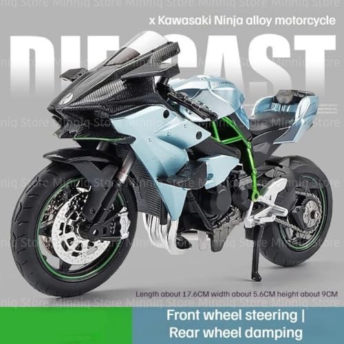 Image of Compatible for 1:12 Kavasaki Ninja H2R Motorcycle DieCast Model, Suspension and Hand Free Roller, Toy Motorcycle Collection with Music Lighting Toy for Kids (Ninja Kawasaki -Grey)