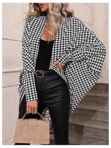 Image of SOLY HUX Women's Cardigan Houndstooth Open Front Long Sleeve Casual Fall Long Cardigans Black and White Houndstooth Small