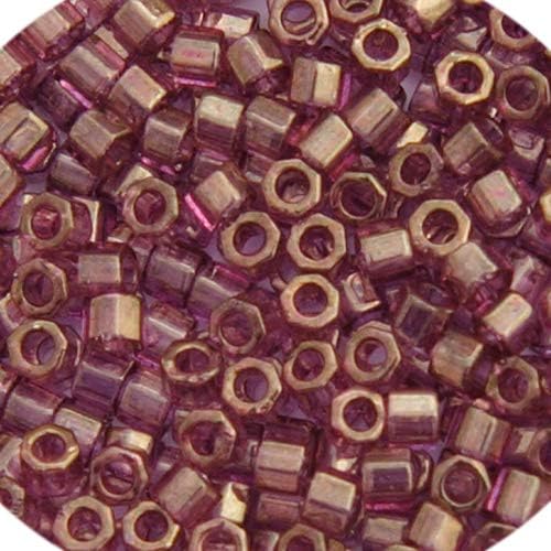Miyuki Delica 8/0 Cut 5.2gms Japanese Seed Beads - Amethyst Transparent Gold Luster