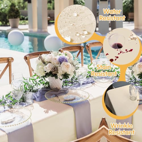 Image of BRILLMAX 6 Pack Beige Tablecloths 90x156 Inch for 8ft Rectangle Tables | 150 GSM Polyester Fabric, Floor Length Drop, Water, Stain & Wrinkle Resistant Cloth Cover for Wedding Reception Banquet Party
