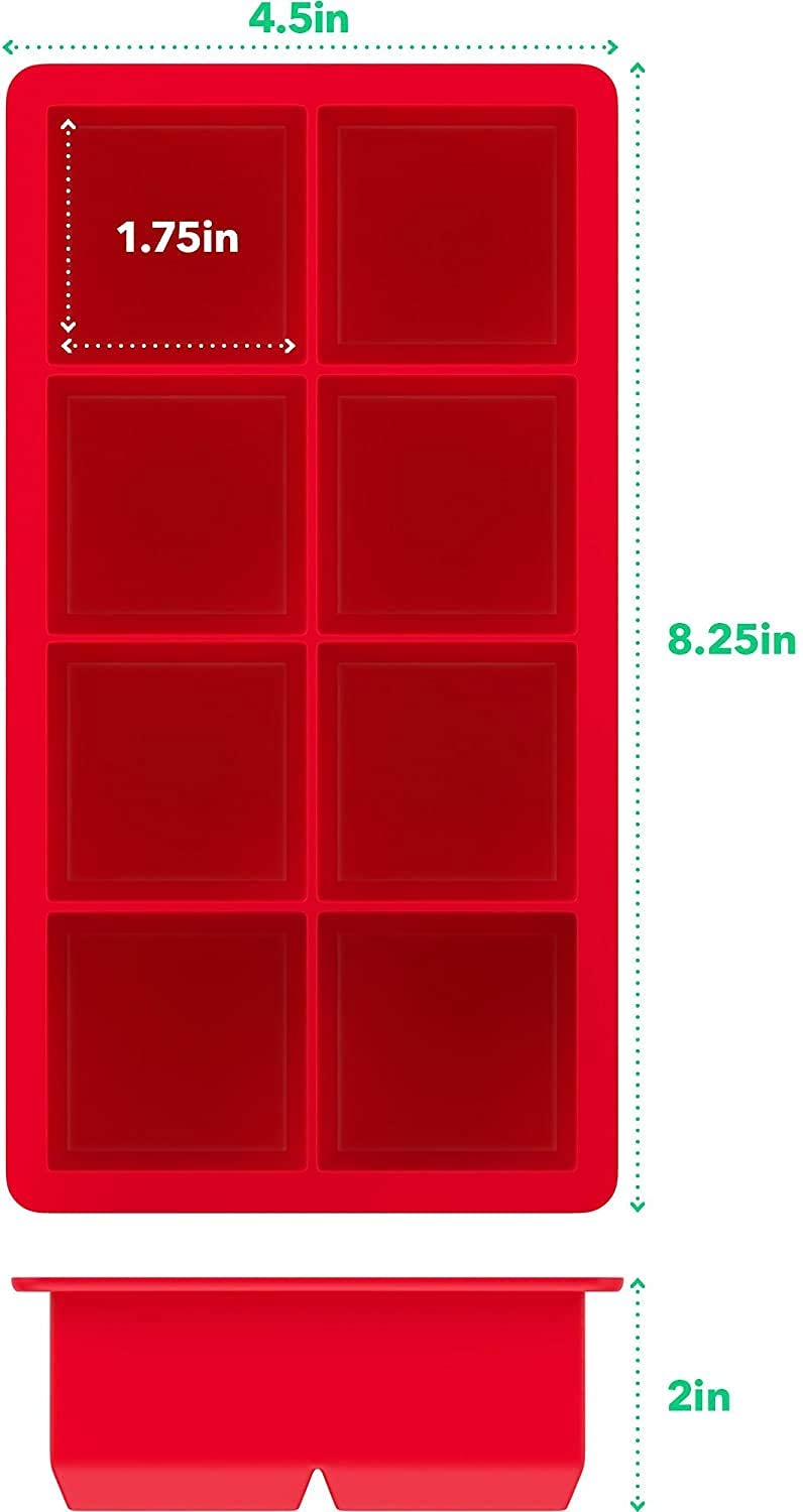 Zeinwap Stackable Large Ice Cube Trays - Pack of 1 Silicone Trays - 8 Cubes per Tray - Ideal for Cocktails, Frozen Treats, Soups, Sauces,and Baby Food - BPA Free with Frost Resistant Lids Multicolor 1