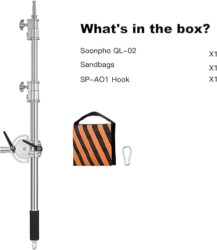 Miniatura 7 de Brazo de extensión resistente para soporte en C de fotografía y soporte de luz, brazo de sujeción ajustable de 1.1-2.5 metros con barra transversal
