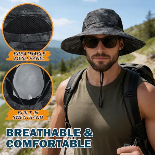 Image of Wide Brim Sun Bucket Hat, Waterproof Boonie Hat for Men & Women | UPF 50+ UV Protection, Adjustable Fit, Chin Strap & Sweatband, Foldable Durable for Fishing Hiking Garden Beach