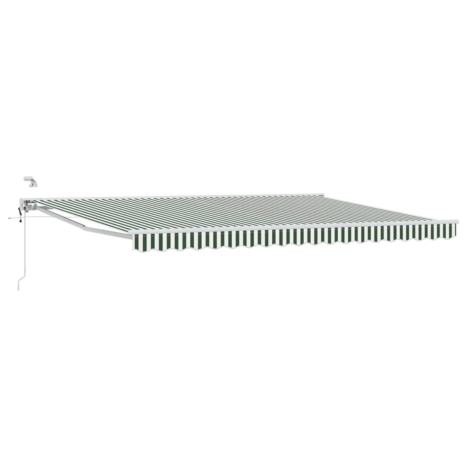 Store Banne Rétractable Électrique 5x3,5 m, Auvent de Jardin Motorisé avec Télécommande et Manivelle, Toile Polyester Vert et Blanc pour Terrasse et Extérieur