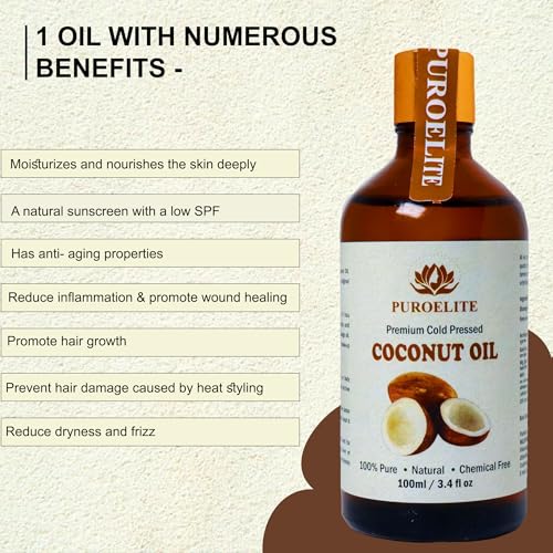 Image of Premium Cold Pressed Coconut Oil,100% Pure & Natural for Face, Hair & body Glass bottle with dropper 100 ml + 100 ml
