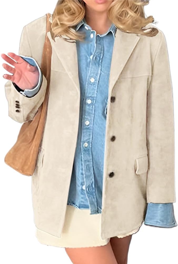 IDEALSANXUN Womens Suede Jacket Fall Winter Fashion Casual Oversized Faux Leather Blazer Jacket Trench Coat