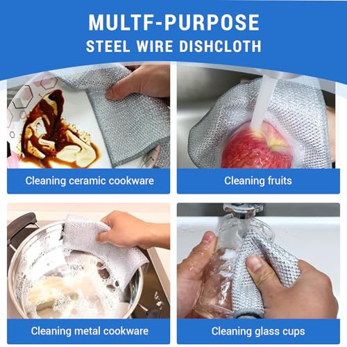 Image of 25 PCS Multipurpose Non Scratch Wire Dishcloths, Metal Dishcloth Cleaning Cloth, Steel Dishwashing Dish Rags