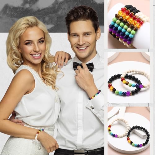 24 Pcs Chakra Bracelets for Women Volcanic Rock 7 Chakras Crystals and Healing Stones Bracelets 8mm Natural Stone Yoga Beaded Wristlet for Women Men Essential Oil Diffuser3