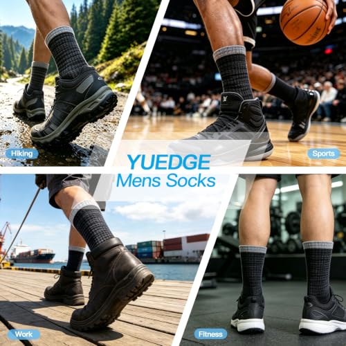 Image of YUEDGE Womens Socks Moisture Wicking Cushioned Crew Socks For Women, Performance Gym Tennis Training Athletic Socks, 5 Pairs