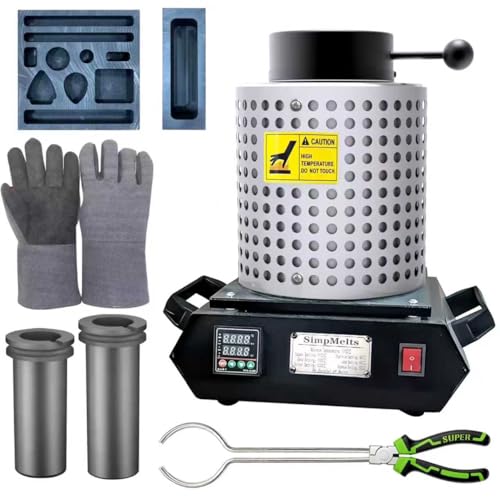 1500W Digital Gold Melting Furnace Kit 2100F Electric Smelting Furnace with PID Control Includes 2KG+3KG Graphite Crucible Tongs and Ingot Mold for Melting Gold Silver Copper (Melting Furnace)