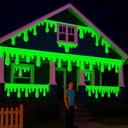 Yalikop Halloween Green Slime Banner Ghost Themed Party Slime Banner Halloween Fence Roof Signs Green Hanging Bunting Flag Decor for Outdoor Eaves Doorways Windows Balcony(20 Inches X 16.4 ft)