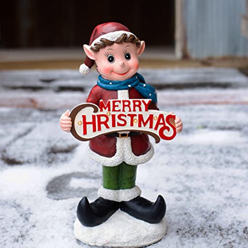 Exhart Merry Christmas Led Elf Statue, Battery Timer, Indoor/Out Resin, Holiday Decor, 8”X6”X14.5 #TOP4