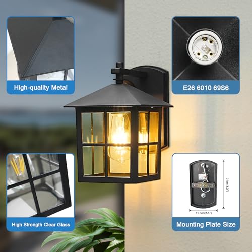 Black Outdoor Wall Light for Porch Courtyard Corridor Hallway Doorways Patio, Waterproof Outside Wall Sconce Lights Fixture, Aluminum Exterior Lantern Wall Mount Wall Lamp, 2 Pack