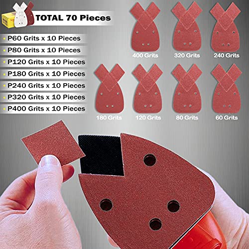 Miniatura 2 de Stebruam 70 Piezas Hojas De Lija Para Mouse, Hojas De Lija Detalles De Mouse Para Black Decker Lijadora Pulido Eliminación De Óxido 60 80 120 180 240 320 400 Granos 165 95 Mm