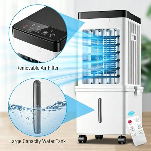 4-in-1 Portable Air Conditioner, Fast Cooling Evaporative Air Cooler, Ultra Quiet with 3 Wind Speeds, 8L Large Water Tank & Remote Control, Air Conditioner Portable for Home Bedroo image 7