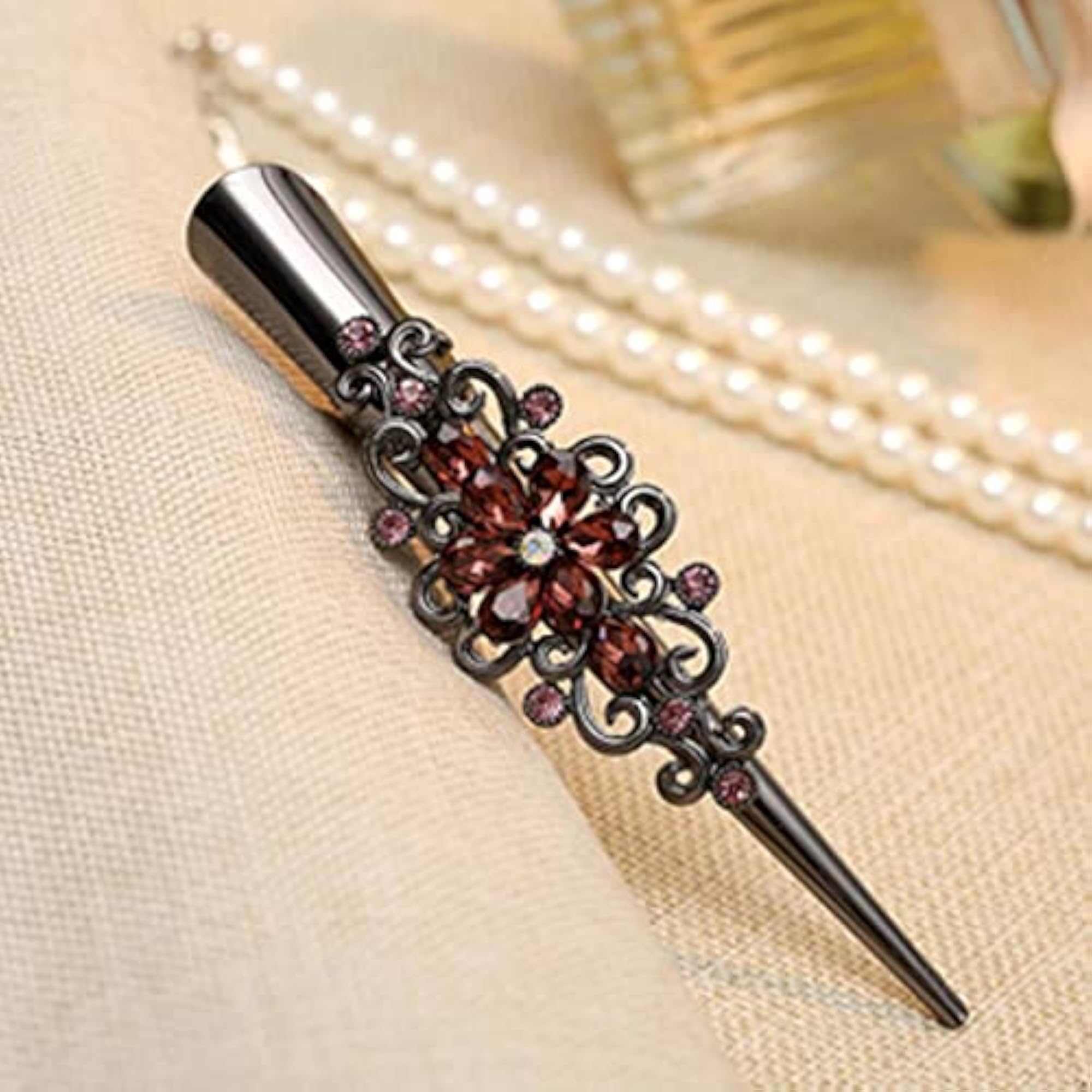 Rhinestone Metal Hair Alligator Clips for Women, Brown