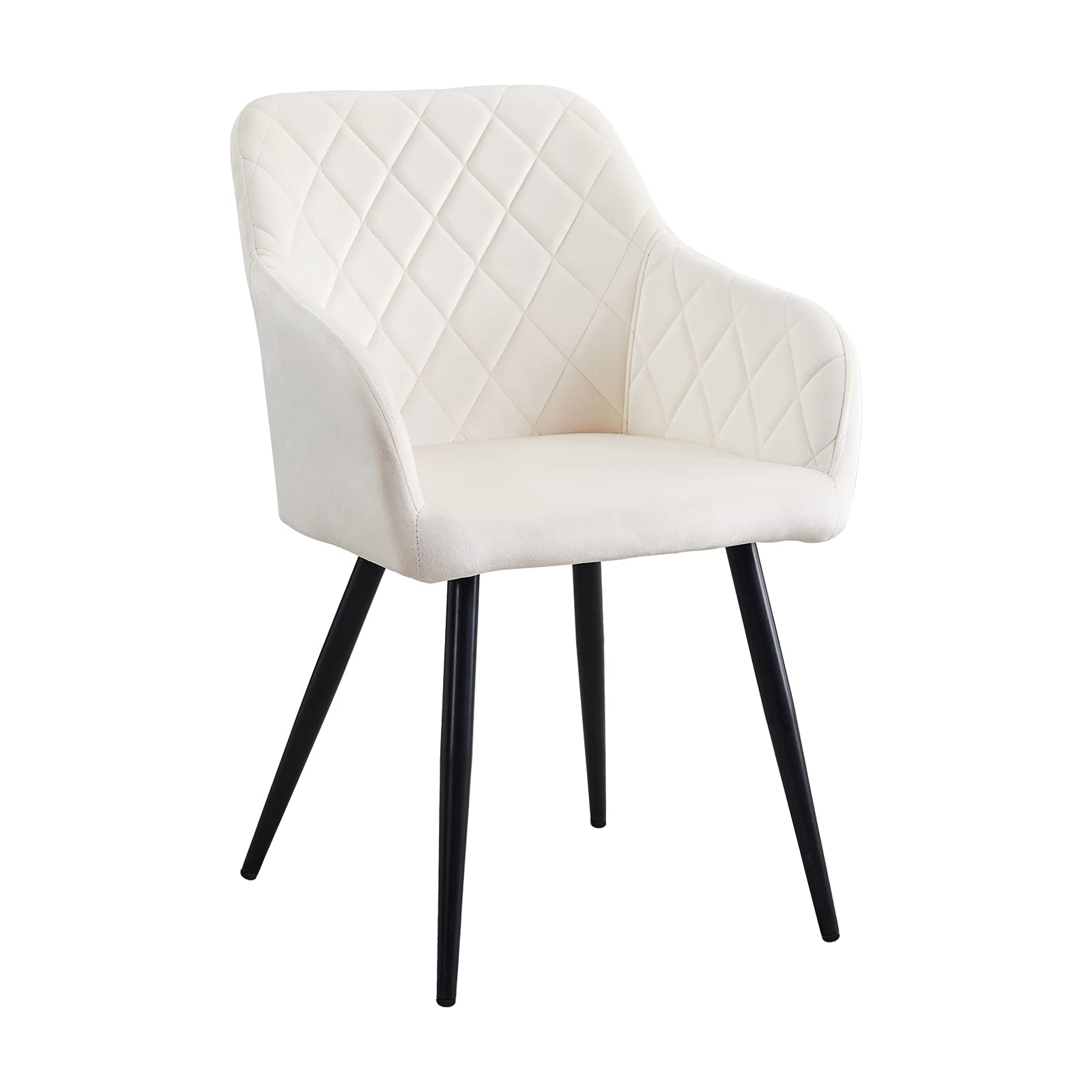 LEMROE Dining Chair Velvet Upholstered Kitchen Counter Cornor Chair Modern Living Room Armchair Vanity Chair with Metal Legs Backrest Arms Lounge Accent Chair for Home Reception Room Bedroom (Cream)