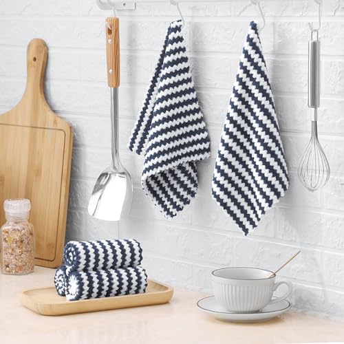 Homaxy 12 Pack Kitchen Dish Cloths, Ultra Soft and Absorbent Dish Towels, Reusable Fast Drying Microfiber Cleaning Cloth, Coral Velvet Wave Design No-lint, 10 x 10 inches, Dark Grey - Image 3