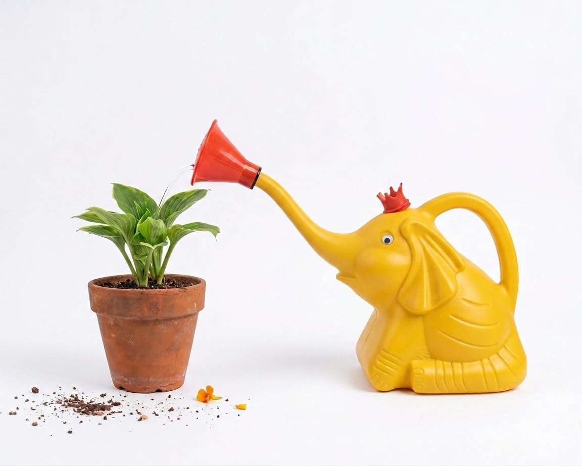 Kids Gardening Elephant Watering Can - 2.5L Plastic Water Pot for Indoor and Outdoor Plants (Yellow)-image-23