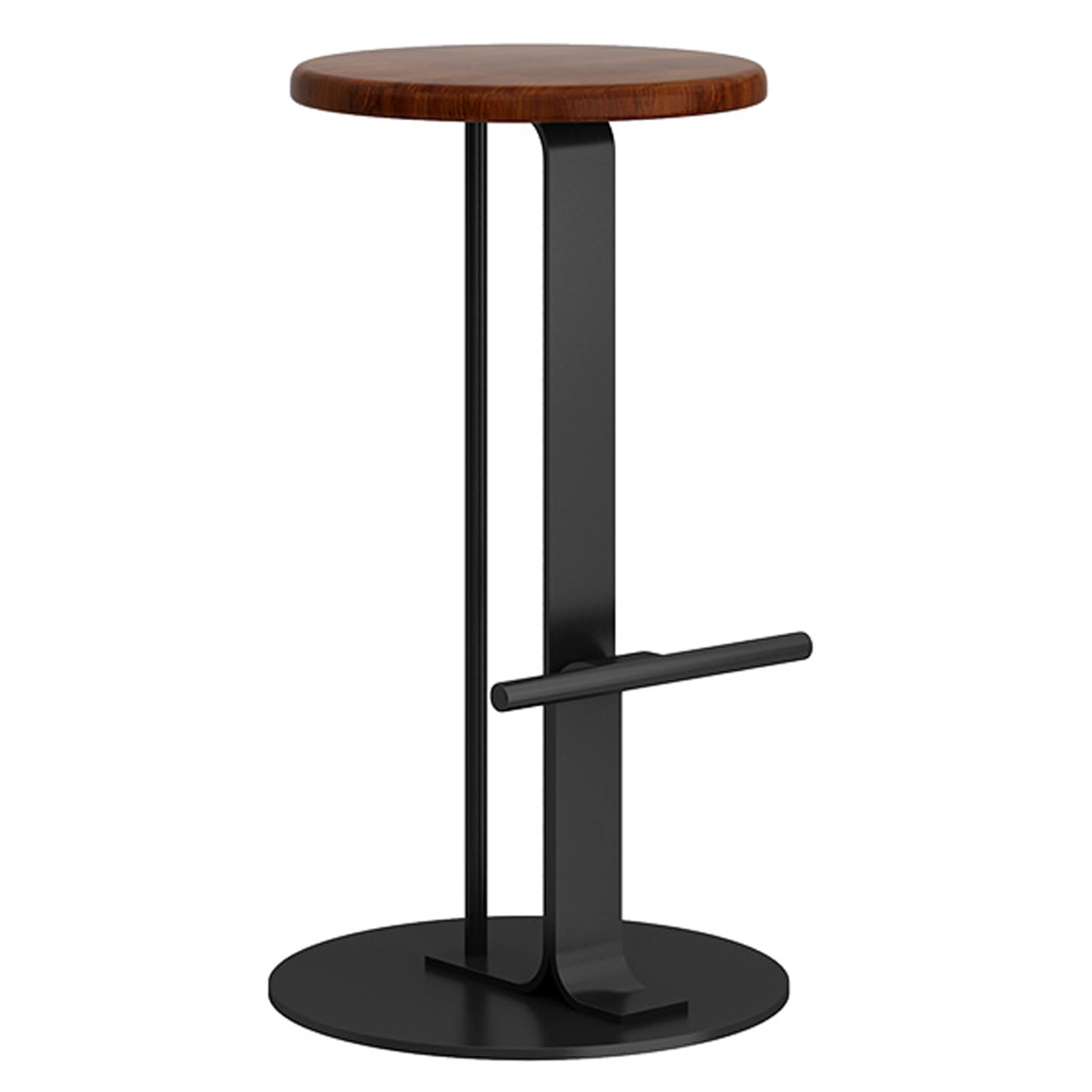 SXRLBM Solid Wood Bar Stools, Kitchen Round Height Stools with Footrest, Breakfast Bar Counter Chair, Sturdy Iron Frame, for Dining Room Cafe Pub Restaurant(Walnut,65cm)