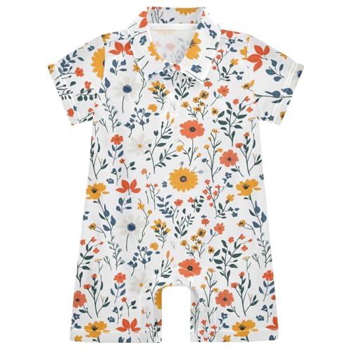 Caihoyu Cotton Baby Boy Clothes Polo Neck Short Sleeve Infant Baby Boy Dress for Summer 6M Florals Dahlia Anemone Butterflies Bees