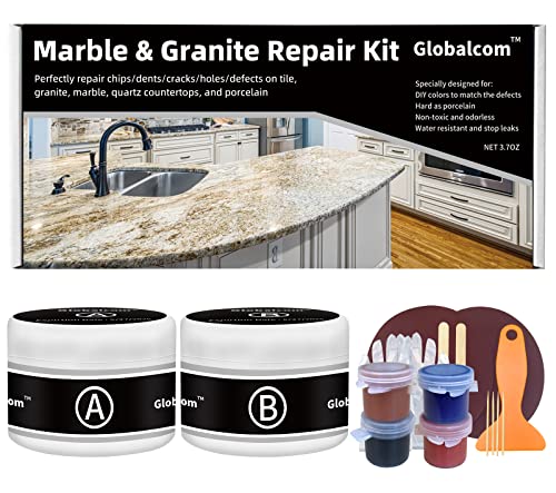 Marble and Granite Repair Kit, Tile Repair Kit, Porcelain Stone and Quartz Countertops Repair Kit for Chips Dents Cracks Holes Scratchs, Fix Chipped Edges Corners, Reattaches Missing Pieces