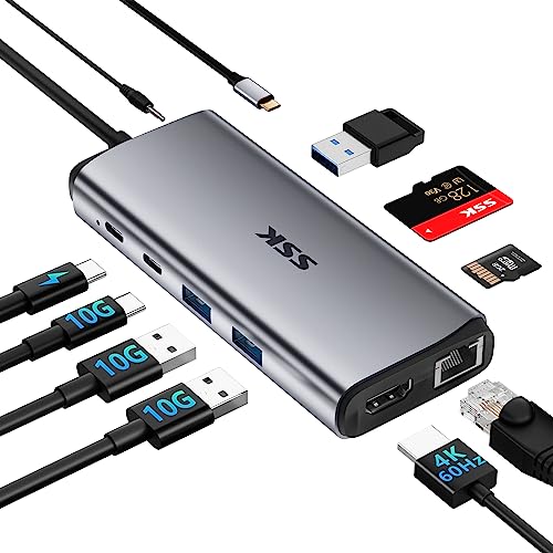 Ssk Usb C Hub Ethernet Adapter(10 In 1),10Gbps Usb C Splitter With 4K 60Hz Hdmi,10Gbps Usb C And 2 Usba Data Ports,100W Pd, Ethernet, Sd/Tf Usb3.2 Gen 2 Thunderbolt Hub Dock For Macbook Pro Hp Lenovo #TOP25