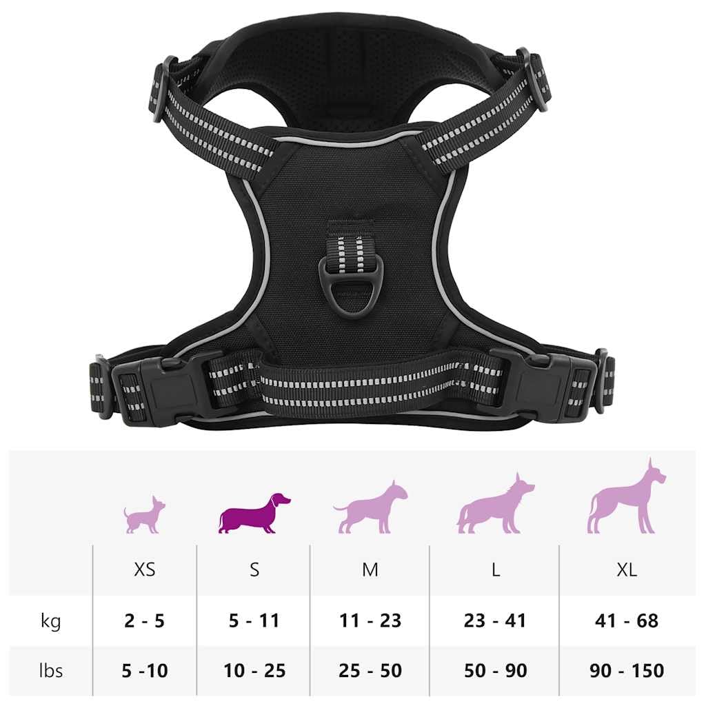 Hundegeschirr Set mit Leine und Halsband, verstellbar, reflektierend, schwarz, Größe S, Polyester, weich gepolstert, atmungsaktiv, für Welpe und Hund, für Training, Spaziergang