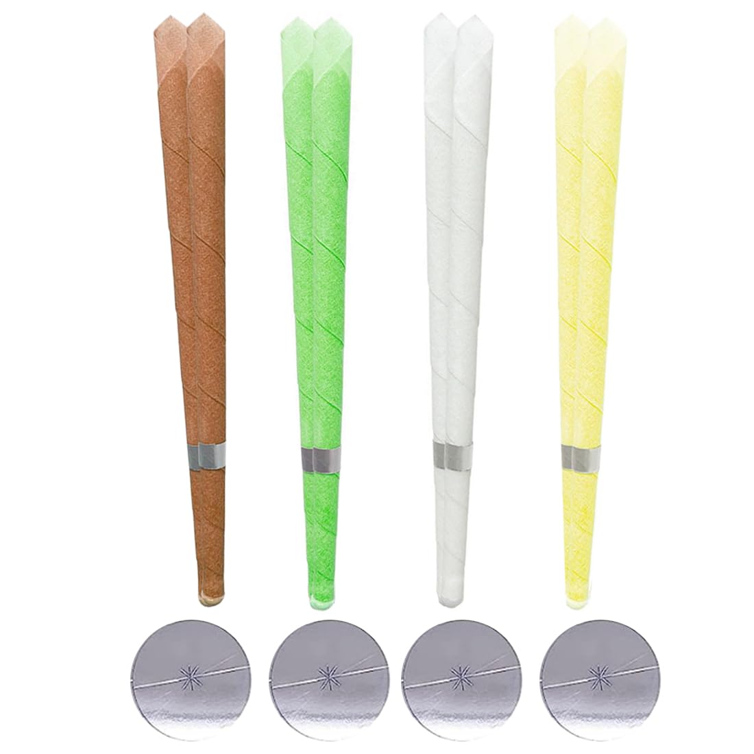 Candele dell'orecchio, 4 paia Coni Orecchie Cerume con 4 dischi protettivi, kit per candele per rimozione del cerume con cera d'api organica naturale, per Orecchie Bloccate, multicolore