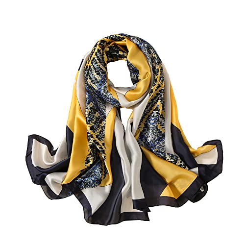 Qyx Seidenschal - Damen Mode Sonnenschutz Schals Wraps - Leichtes geometrisches Gittermuster Satin für Kopftuch und Hals, Geometrie-Pferd, Large Cover