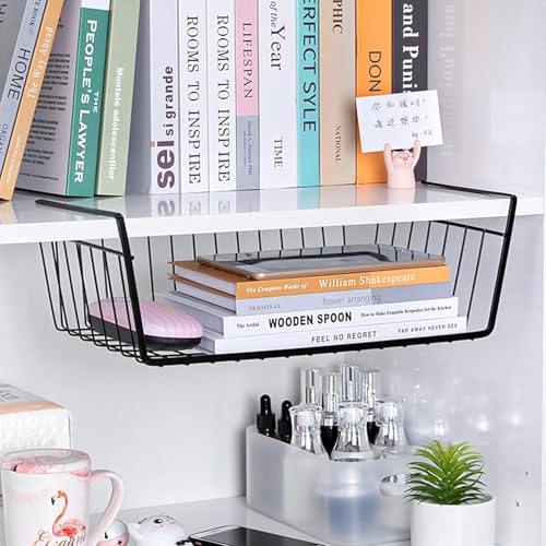 Image of Styleys Metal Under Shelf Basket Wire Rack for Extra Cabinet Storage 13.5-inch, 2pcs, Black -S11027A