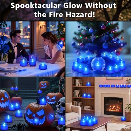 Image of Tea Lights Battery Operated Candles LED Tea Lights Flameless Candles 200+ Hours Flickering Fake Tealights for Sweetest Day Wedding Home Decorations Party (Blue Base, 12 Pack)